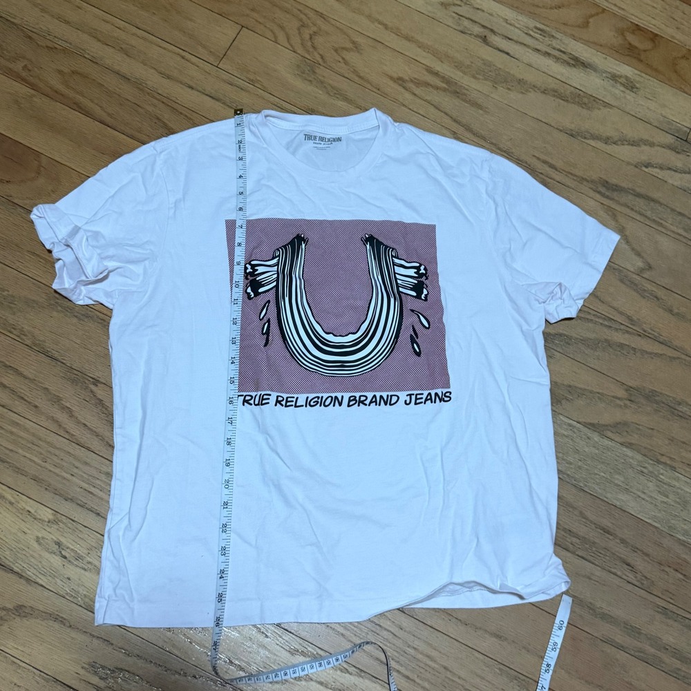 True Religion Womens Graphic T-Shirt White Relaxed Fit Horseshoe Logo Large - Picture 5 of 7